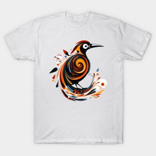 Abstract Exotic Orange and Blue Bird T-Shirt